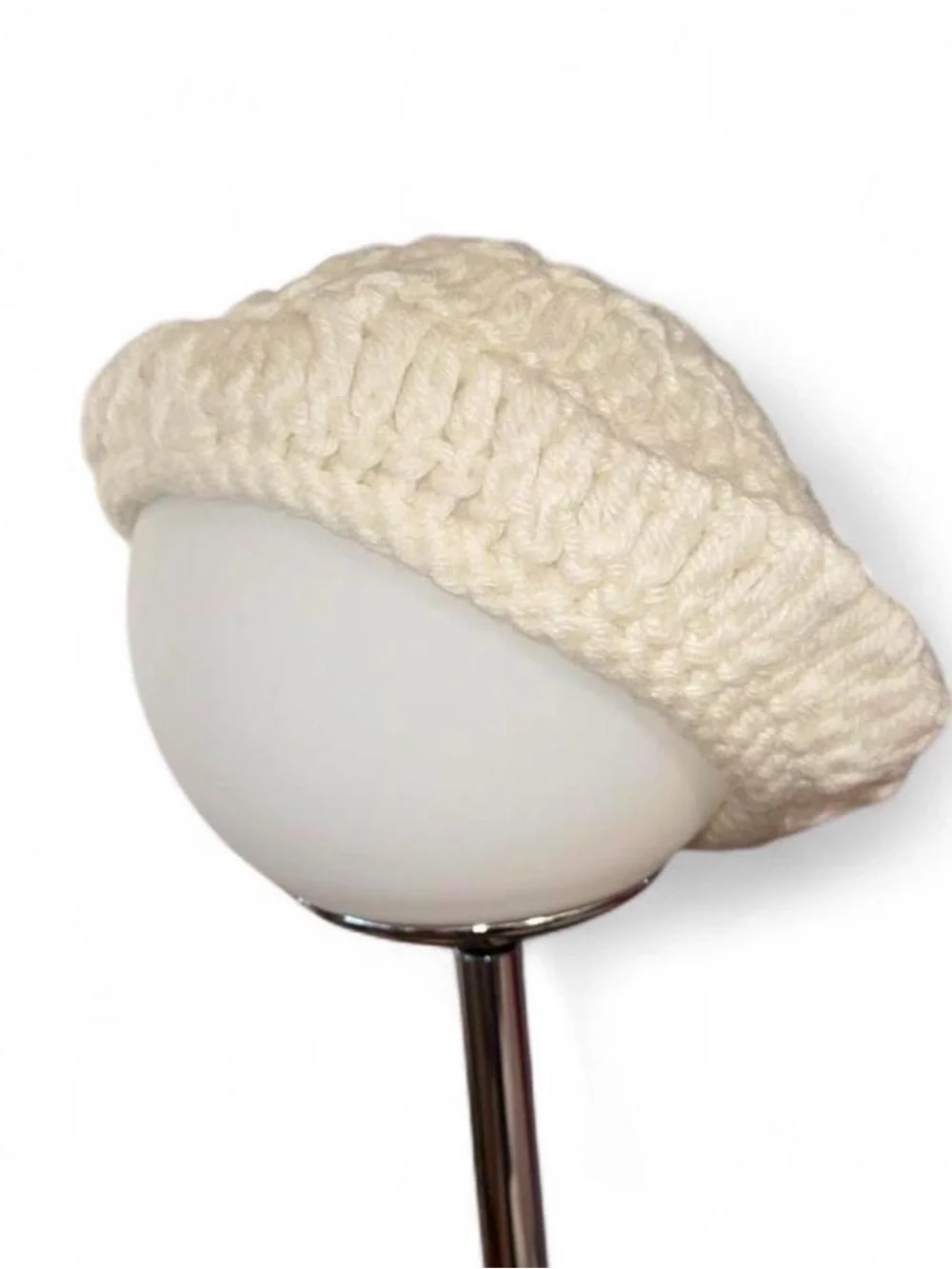 Vintage Handmade Cream Crochet Doily Beret Cap Hat